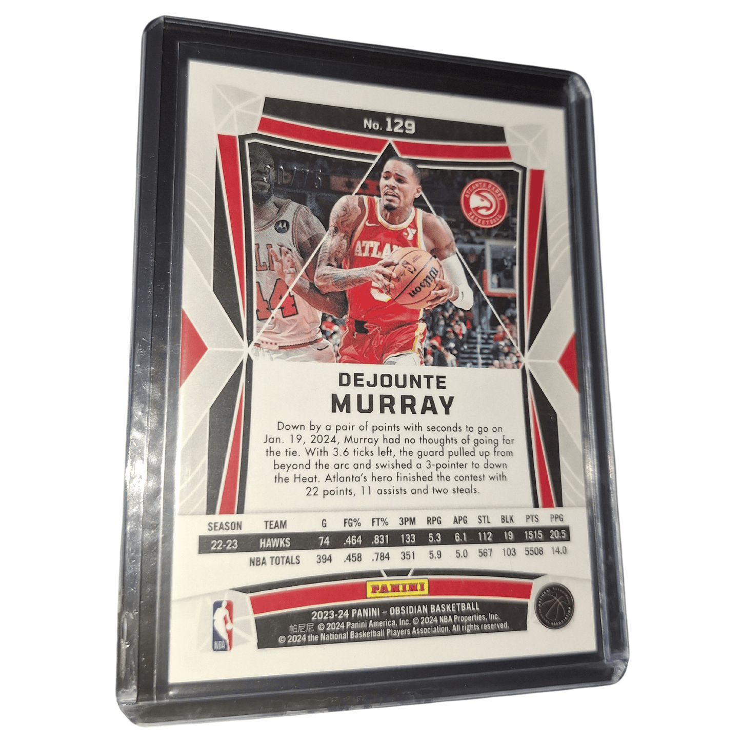 2023-24 Panini Obsidian NBA Dejounte Murray #129 Electric Etch Reggae Flood /75 Atlanta Hawks Basketball Card