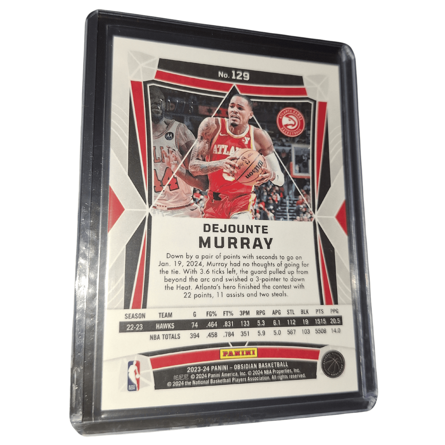 2023-24 Panini Obsidian NBA Dejounte Murray #129 Electric Etch Reggae Flood /75 Atlanta Hawks Basketball Card