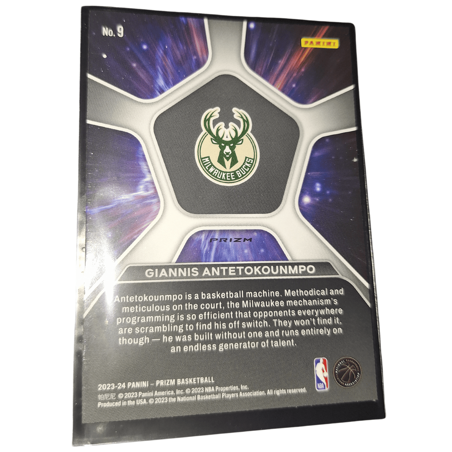 2023-24 Panini Prizm NBA Giannis Antetokounmpo #9 Silver Deep Space Milwaukee Bucks Basketball Card